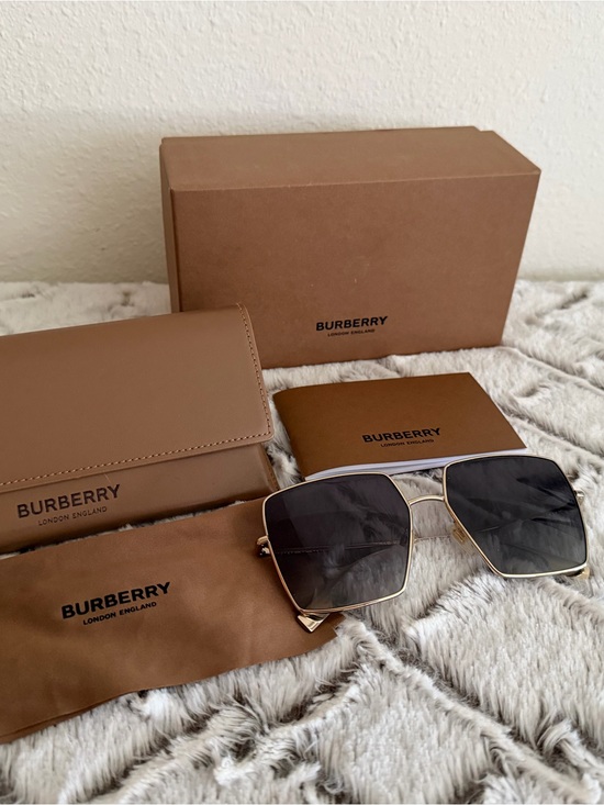 Burberry Accessories - Burberry Gold Frame Black Lens Sunglasses with Brown Case